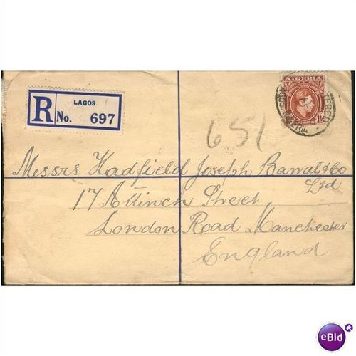 Nigeria Registered Letter 1940 - to England