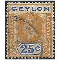 Ceylon 1924 SG351 25c Orange-Yellow & Blue Fine Used .