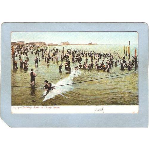 New York Coney Island Amusement Park Postcard Bathing Scene At Coney Islan~343