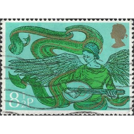 GB, CHRISTMAS, Angel with Mandolin, green 1975, 8½p, #3