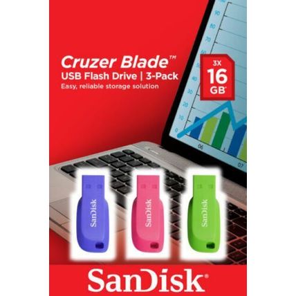 SanDisk 16GB Cruzer Blade USB Flash Drive 3-pack , Blue/Pink/Green [New&Sealed]