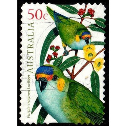 Australia 2005 Australian Birds 50c Used P&S Stamp #1. Purple Crowned Lorikeet