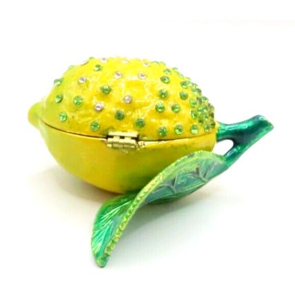 Treasured Trinkets Lemon Trinket with Green & White Diamante 4 CM Gift Home