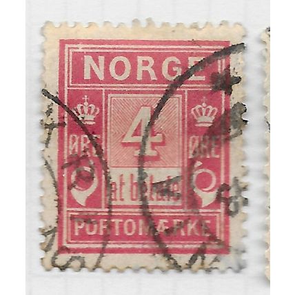 NORWAY 1889 CLASSIC POSTAGE DUE 4ore REDDISH-PURPLE USED