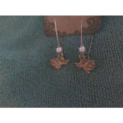 Texas state pearl bead Drop Pierced Gold Tone Earrings