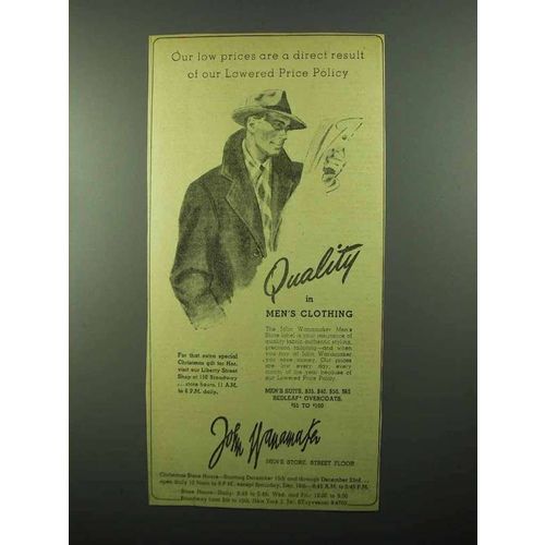 1943 John Wanamaker Men's Clothing Ad - Price Policy