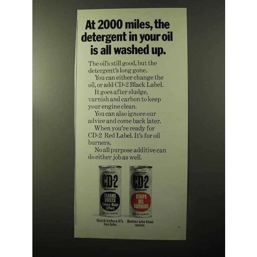 1970 CD-2 Black Label and CD-2 Red Label Oil Ad - at 2000 Miles