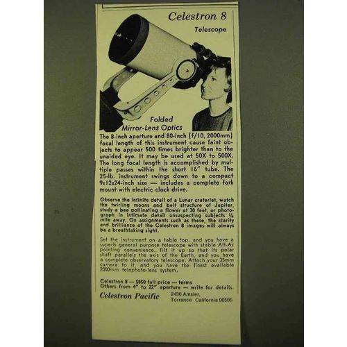 1970 Celestron 8 Telescope Ad - Folded Mirror-Lens