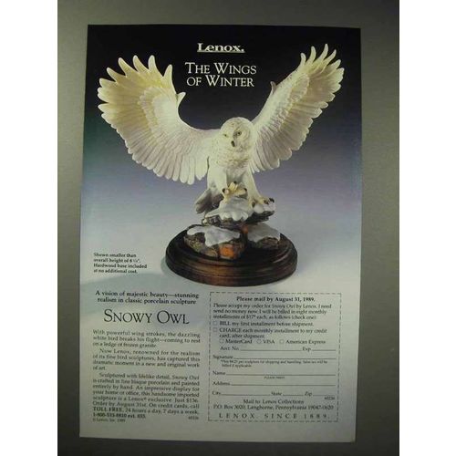 1989 Lenox Snowy Owl Ad - The Wings of Winter