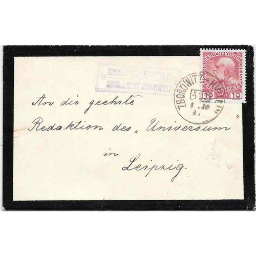 Austria 1910 Mourning Cover to Germany, Crete Poet, Courts of Editorial Universe