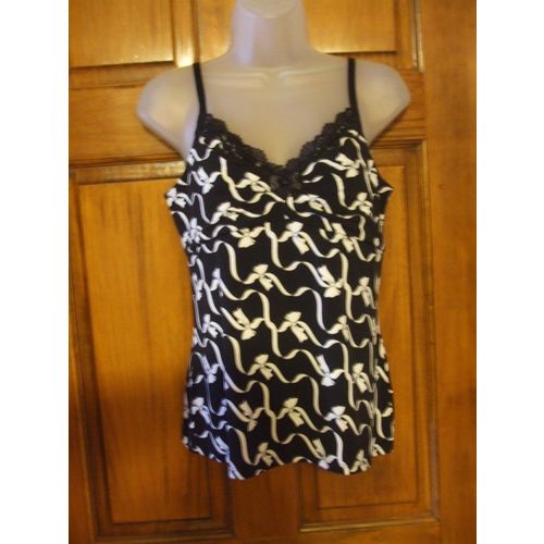 White House Black Market Black & White Bow Print Cami Top - Size M