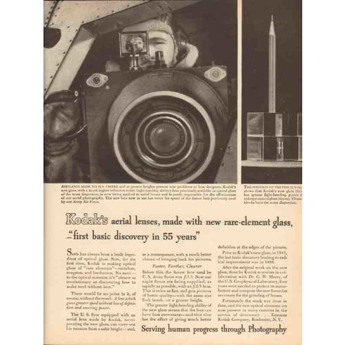 EASTMAN KODAK COMPANY 1943 aerial lenses rare-element glass vintage ad