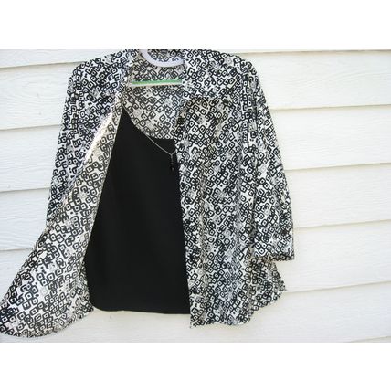 Womens Notations Top Blouse Large 42 Chest Black White Blazer Faux Front