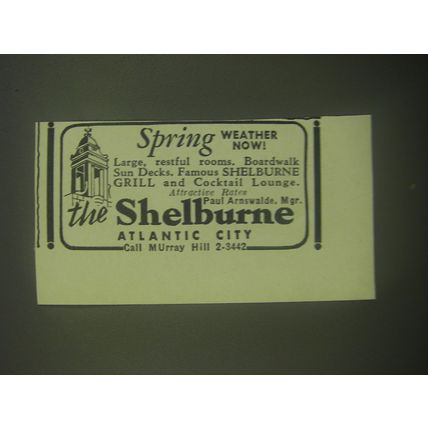 1945 The Shelburne Resort, Atlantic City Ad - Spring weather now