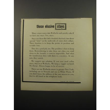 1950 Wallachs Clothes Ad - Those elusive stays