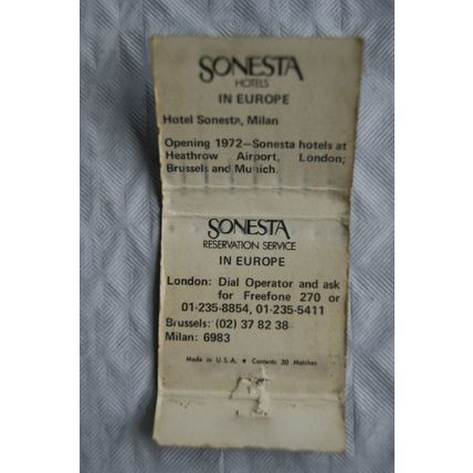 Matchbook cover Sonesta Tower Hotel, Cadogan Place, London