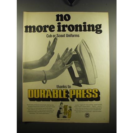 1970 Boy Scouts Uniforms Ad - No more ironing cub or scout uniforms