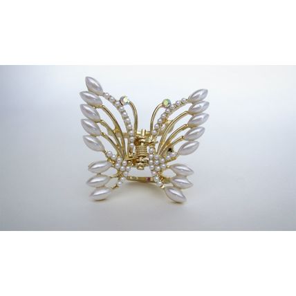 Pearl and crystal butterfly gold hair claw clip bridal clip bridal barrette
