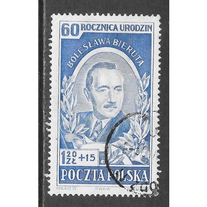 POLAND 1952 BIERUT 60TH BIRTHDAY BOLESLAWA BIERUTA PRESIDENT BLUE USED CDS