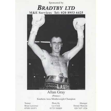 Allan Gray Putney London 1990s Boxer Official 190s Publicity Card