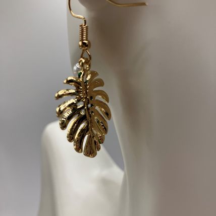 Earrings Green Coconut Leaf Earrings with Pearl Drops #690