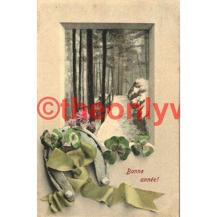 Bonne Annee (Horseshoe and Snow Scene), ASV French Postcard