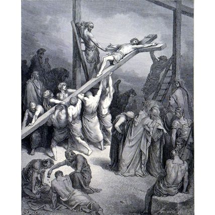 ERECTION OF THE CROSS 1885 Gustave Doré - Adolphe Gusmand ANTIQUE ENGRAVING
