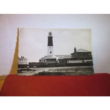 ROMNEY, HYTHE AND DYMCHURCH RAILWAY STATION & LIGHTHOUSE used postcard 1958 pm =