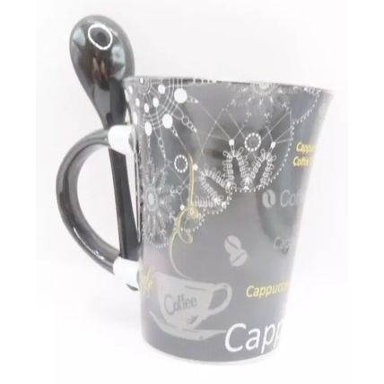 Cappuccino Mug with Spoon Ceramic with Violin Detail 11 CM Gift Home Decor