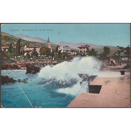 Brandung am Neuen Hafen, Lovrana, 1912 - Tomašić AK