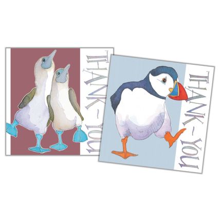 Thank You Birdies Notelets Pack of 10 Mini Blue Footed Boobies Puffin Notecards
