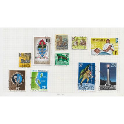 TANGANYIKA 1961 INDEPENDENT 10 STAMP LOT ALL DIFFERENT USED LION FLAG ARMS BABY