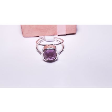 Estate 2ct Checkerboard Cushion Amethyst Bezel SterlingSilver splitShank Rg22330
