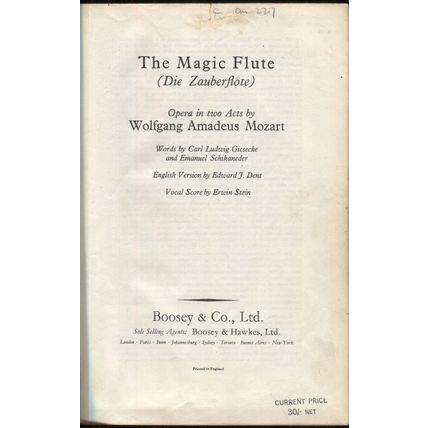 The Magic Flute Hardback Vocal Score