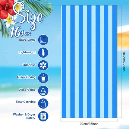 Redbaker 16 Packs 72 X 36 Inches Oversized Beach Towel Bulk Extra Large Pool Tow