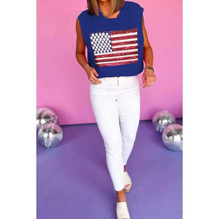 Bluing Sparkling American Flag Knitted Vest
