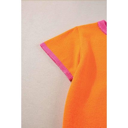 Flamingo 2-tone Color Block Knit Cap Sleeve Sweater Top