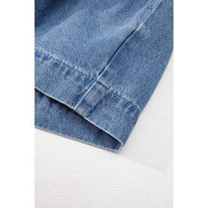 Dusk Blue Tied Front Bubble Sleeve Peplum Denim Shirt