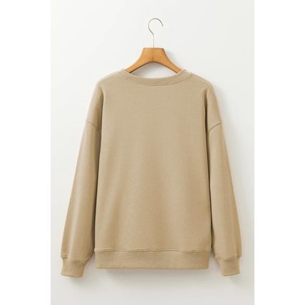 Khaki Christmas Pattern Graphic Crew Neck Sweatshirt
