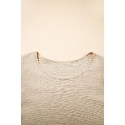 Beige Solid Color Ruffled Short Sleeve Casual Blouse