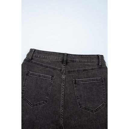 Carbon Grey Raw Hem High Waist Denim Shorts