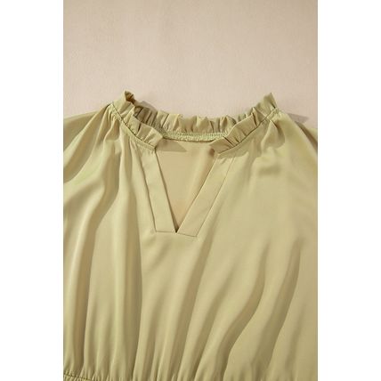 Laurel Green Notched V Neck Puff Sleeve Tiered Plus Size Maxi Dress