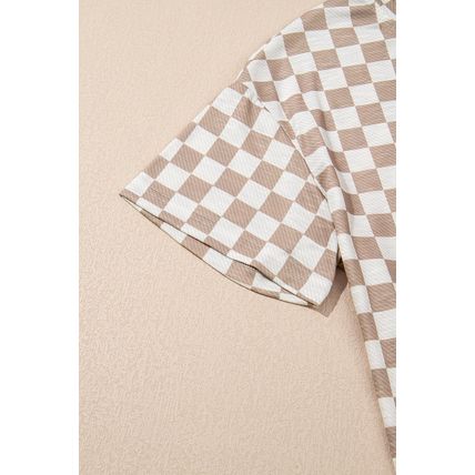 Brown Checkerboard T Shirt and High Waist Skorts 2 Piece Outfit