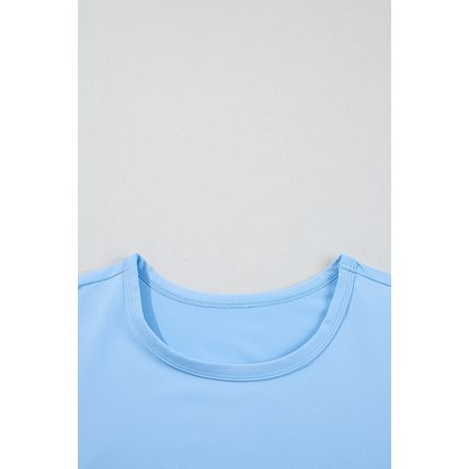 Beau Blue Floral Mesh Puff Sleeve Crew Neck Top