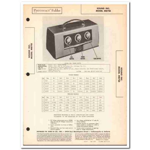sound inc model mb7e8 2-channel 5-tube amplifier sams photofact manual