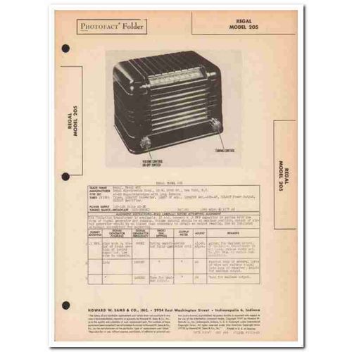 regal model 205 5-tube am radio receiver sams photofact manual