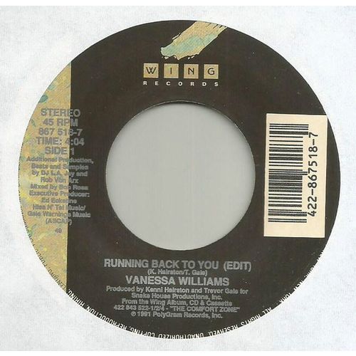 Vanessa Williams ‎– Running Back To You/ Better Off Now 7 Inch Vinyl 45 RPM 198