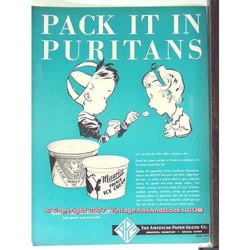 AMERICAN PAPER GOODS 1951 ice cream carton Purtians vintage ad