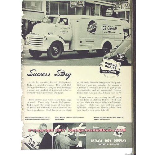 BATAVIA BODY COMPANY 1951 Succcess Story ice cream trucks vintage ad
