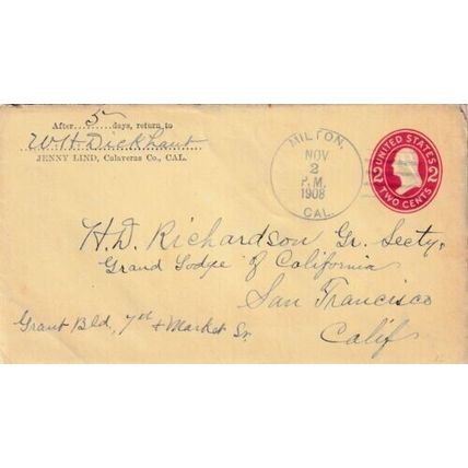 United States 1908 Milton CAL-San Francisco CAL Cover VGC Milton cancel written